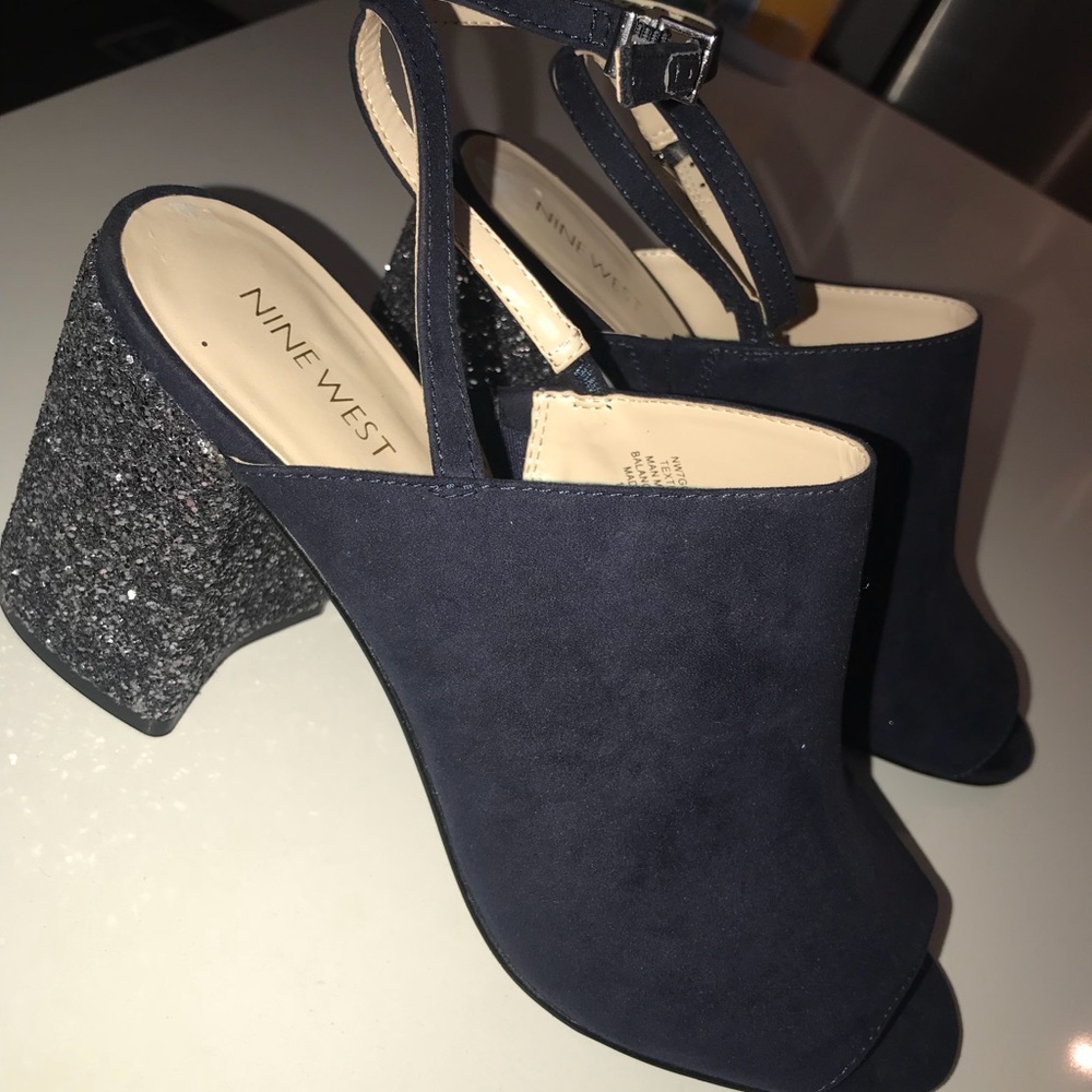 Navy blue glitter heels